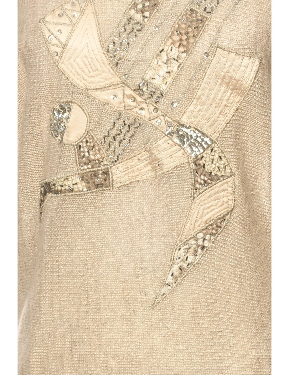 Beaded Cream Jumper - L