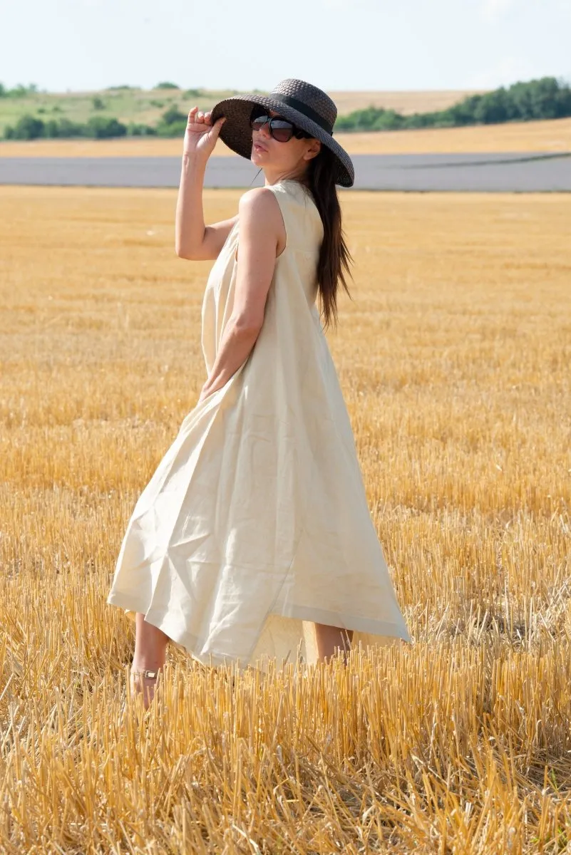 Beige Linen One Shoulder Dress  TIFFANY