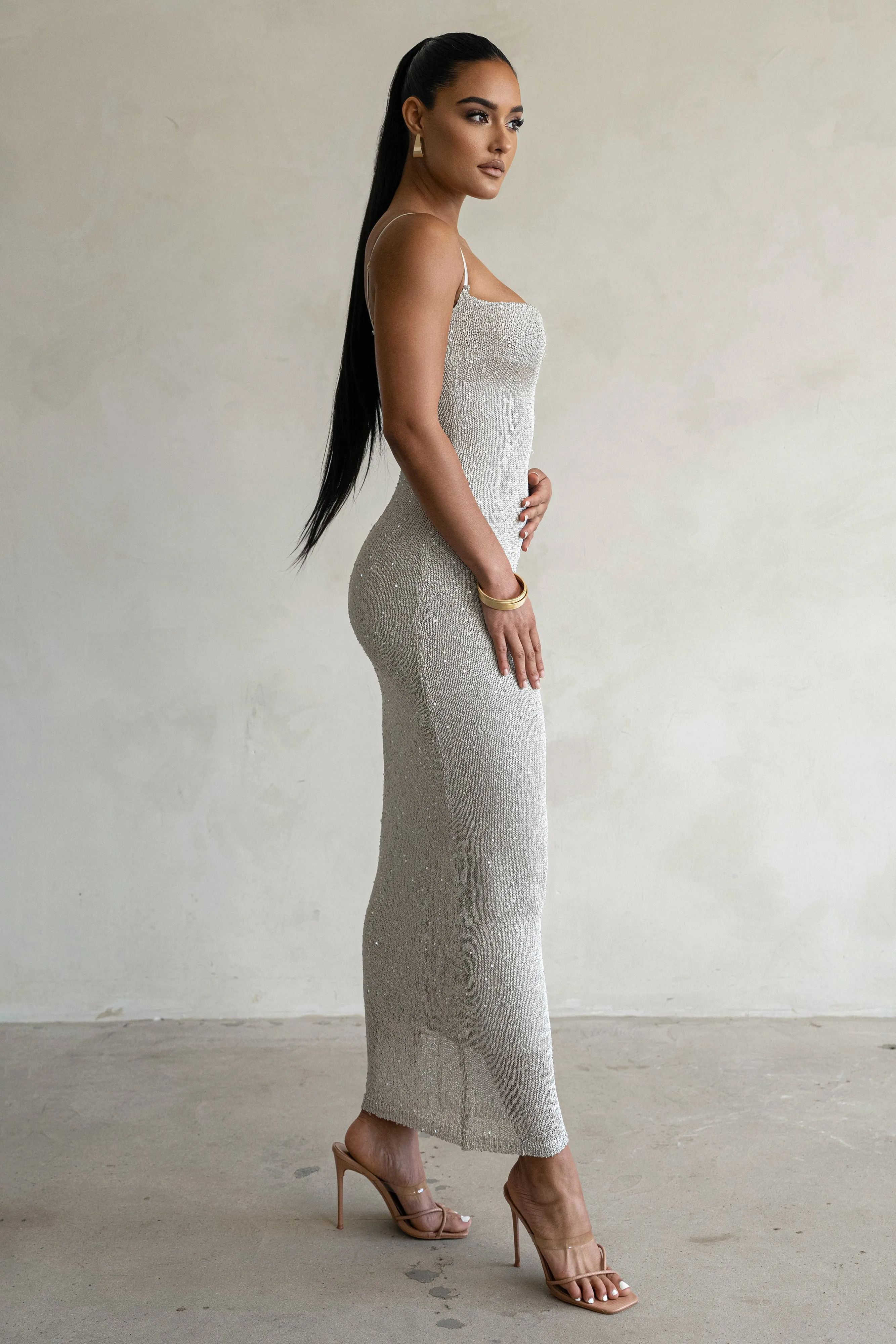 Beige Noemie Sequin Maxi Dress