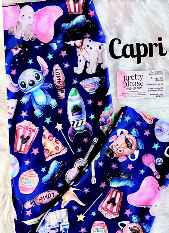 Best Day Ever Blue Mickey & Magic Kingdom Princess Friends Stitch SOFT Capri Leggings Disney rts