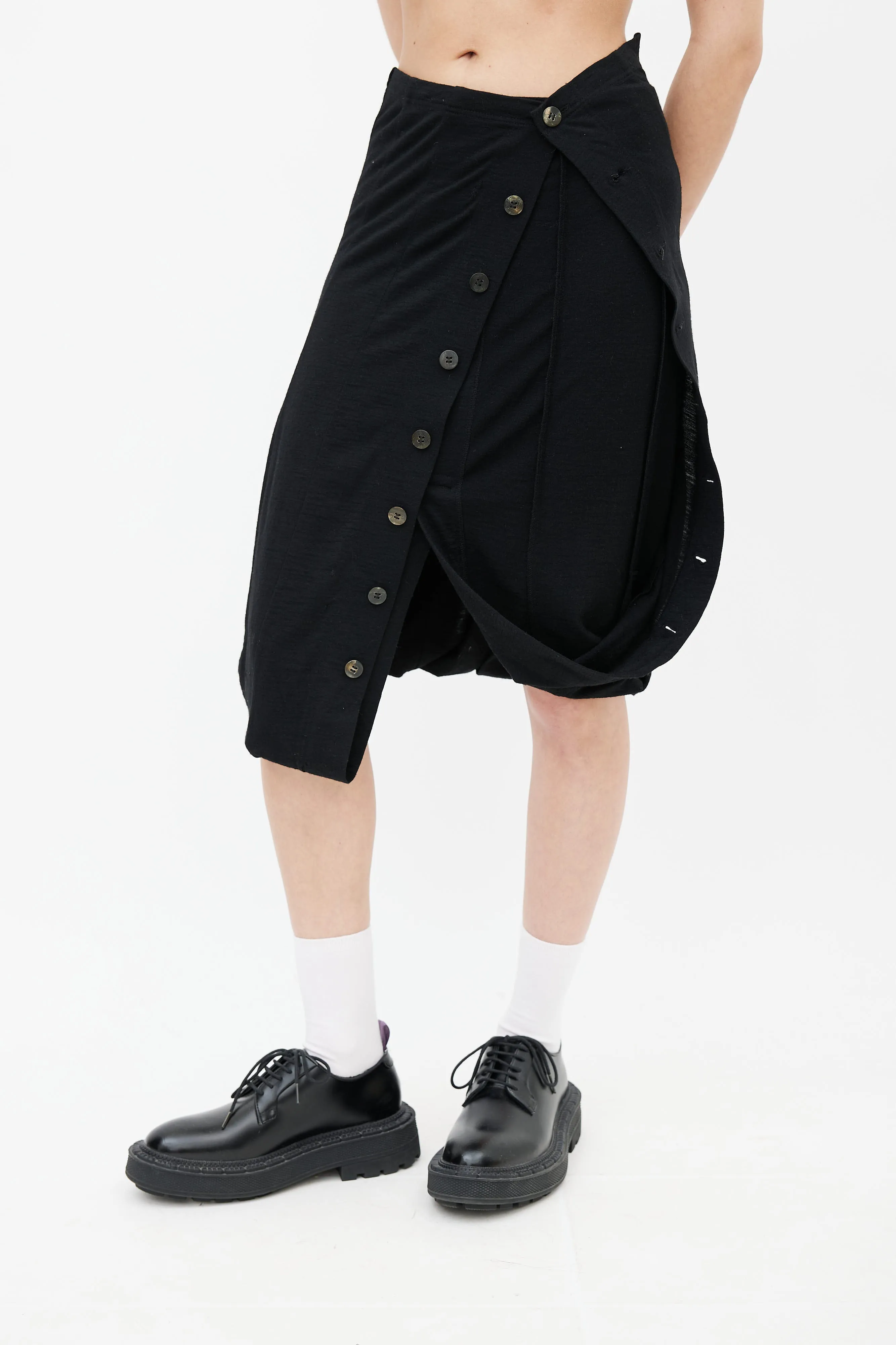 Black Asymmetric Bubble Hem Midi Skirt