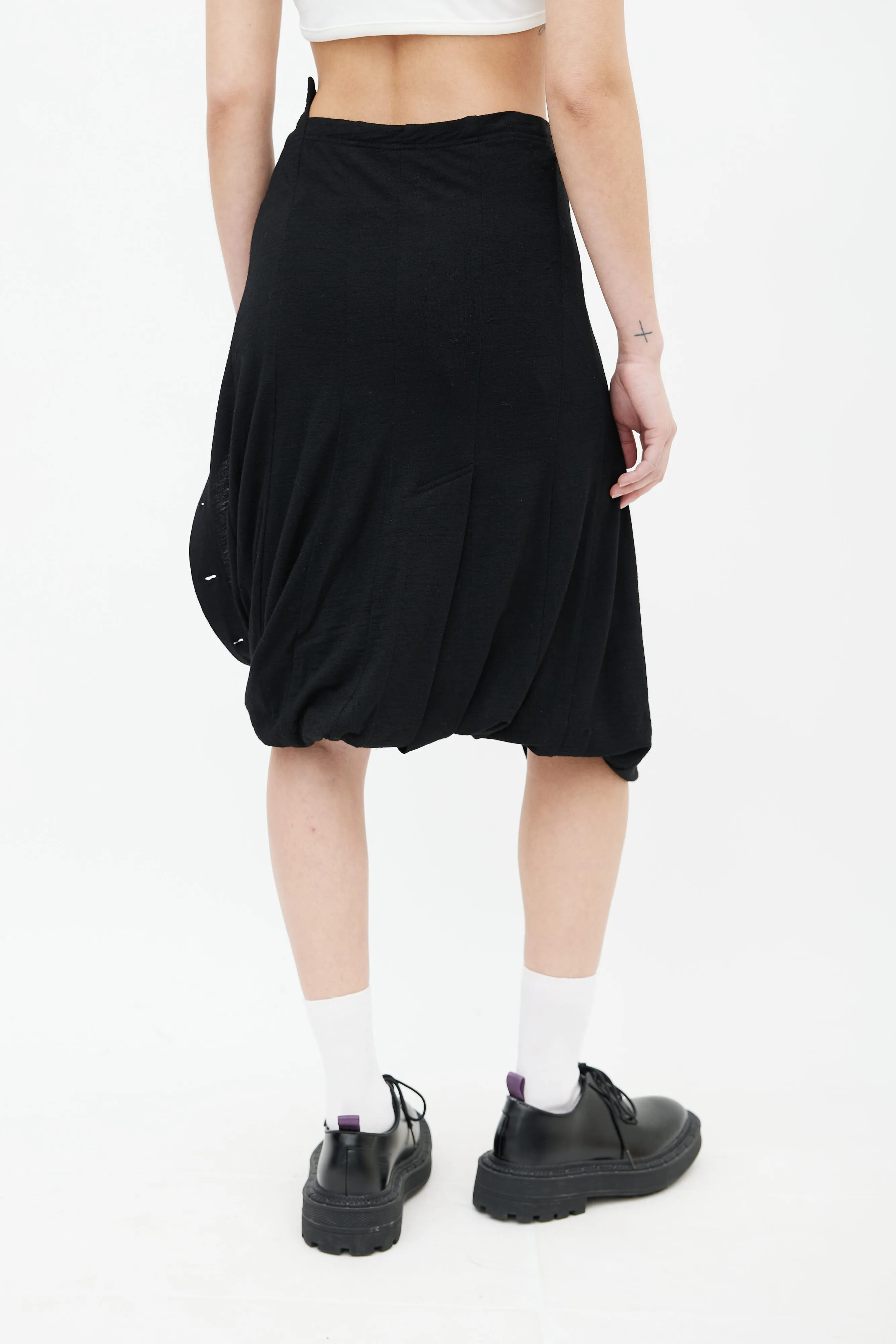 Black Asymmetric Bubble Hem Midi Skirt