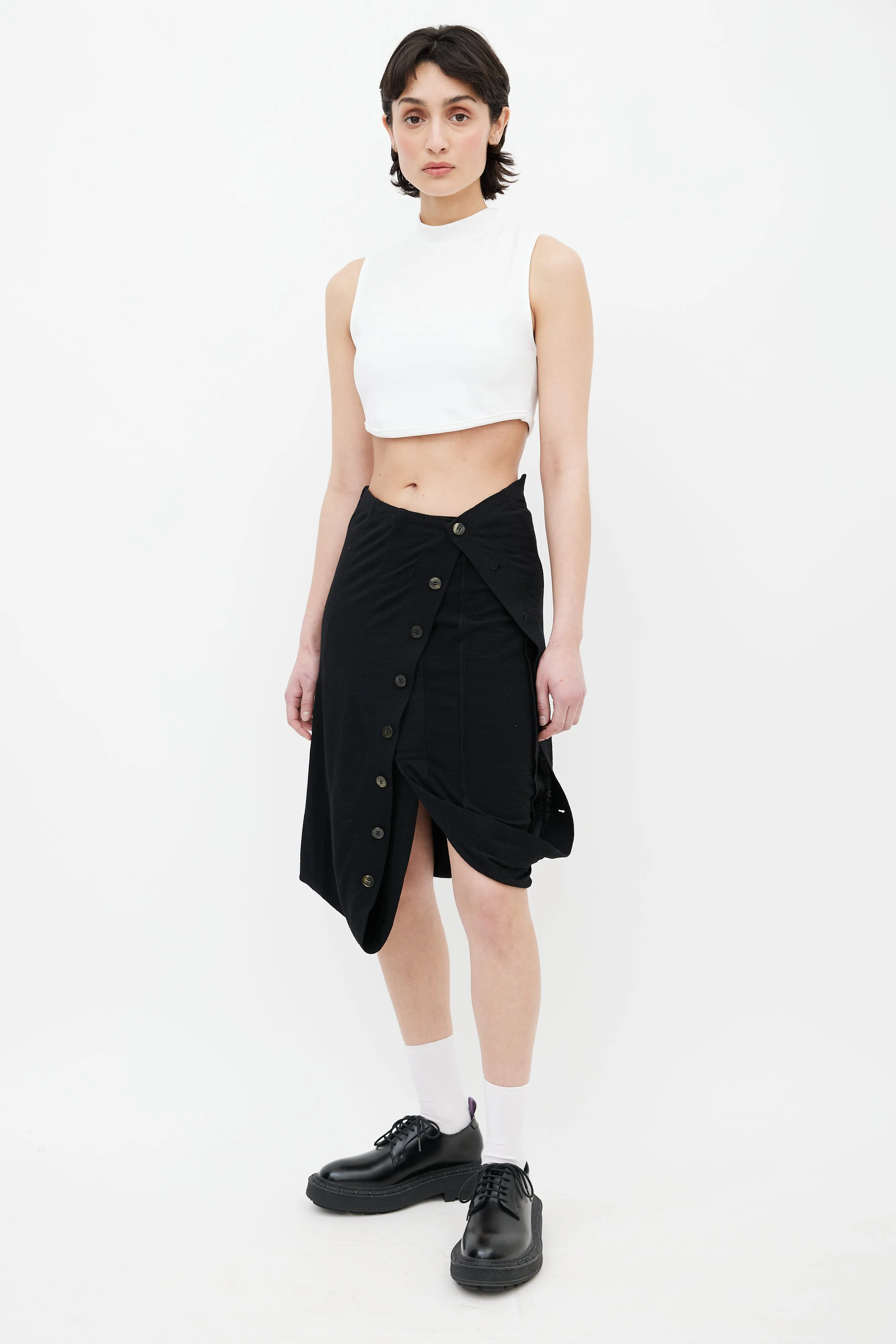 Black Asymmetric Bubble Hem Midi Skirt