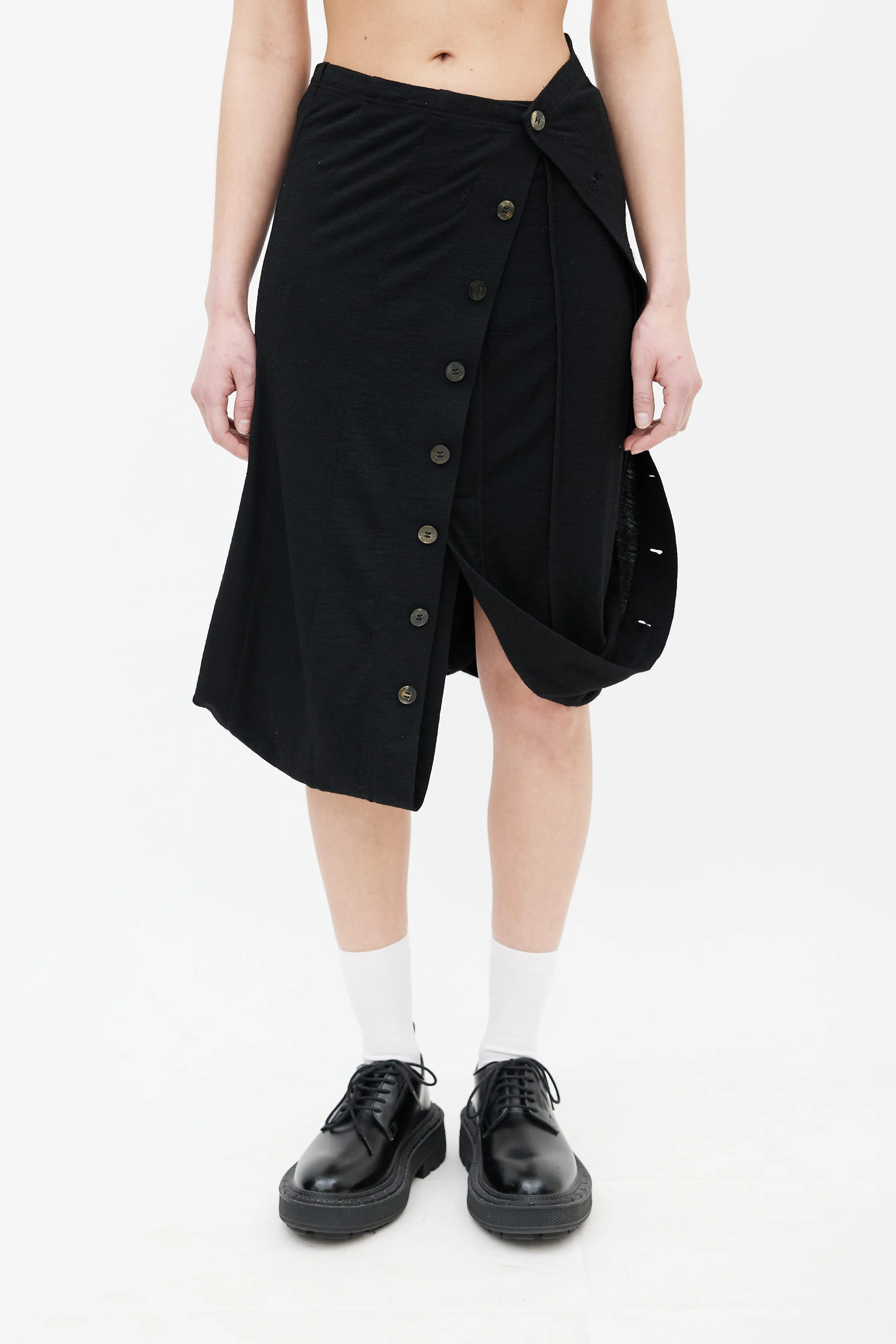 Black Asymmetric Bubble Hem Midi Skirt