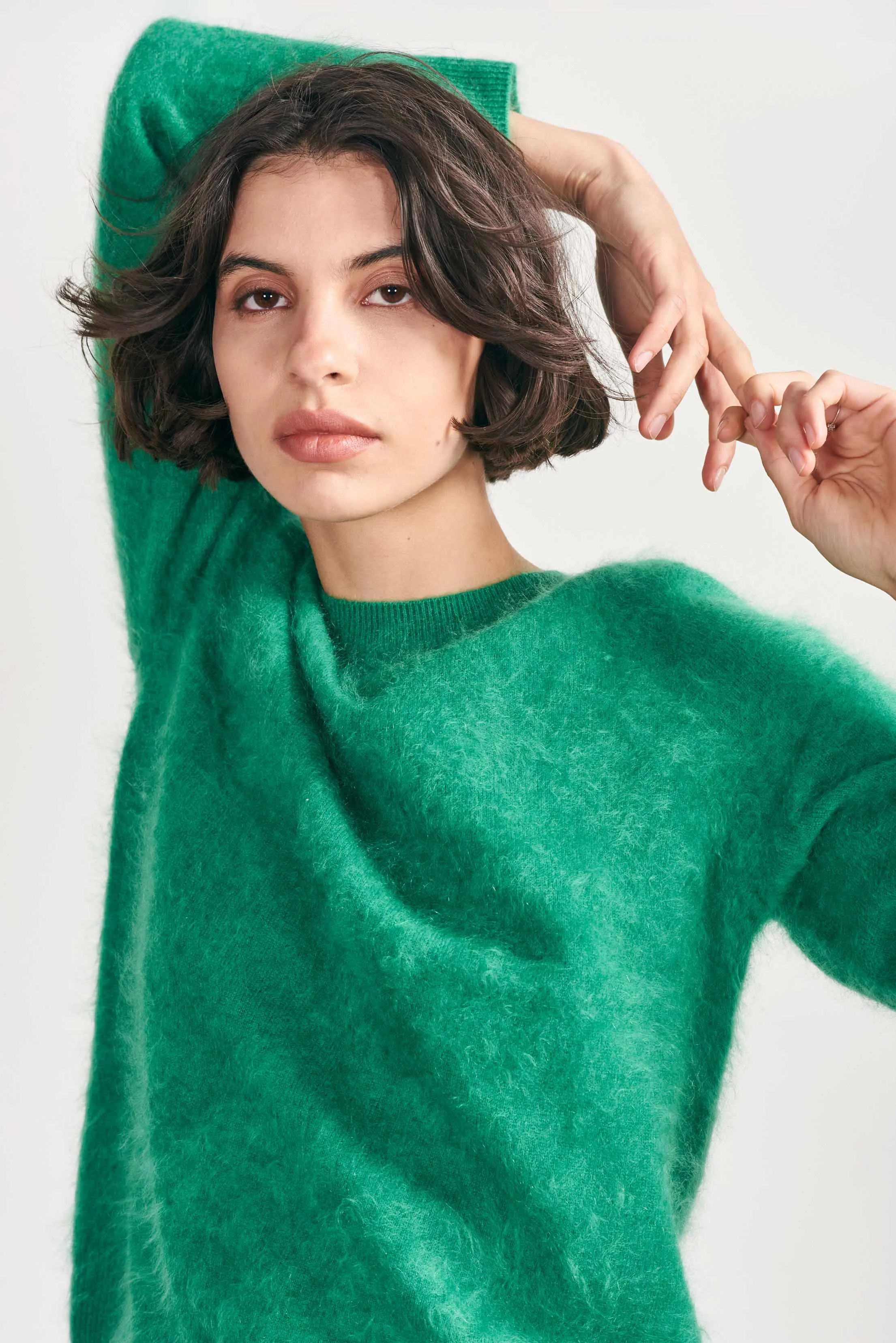 Brushed Cashmere Crew in Green