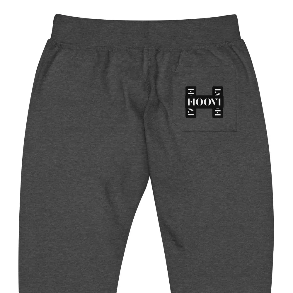 Capital H's Unisex Fleece Sweatpants (White Hoovi Print) Black Logo