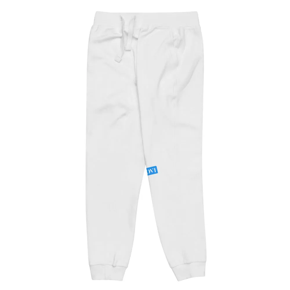 Capital H's Unisex Fleece Sweatpants (White Hoovi Print) Light Blue & Grey Logo