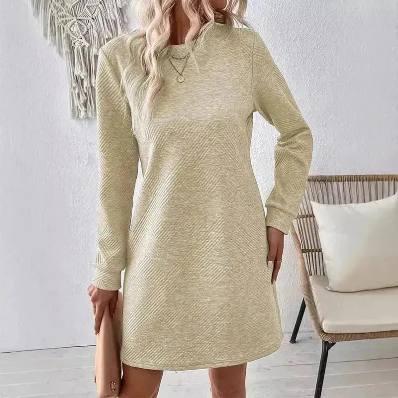 Casual Fashion Plain Round neck Long Sleeve Cashmere Mini Jumper Dress