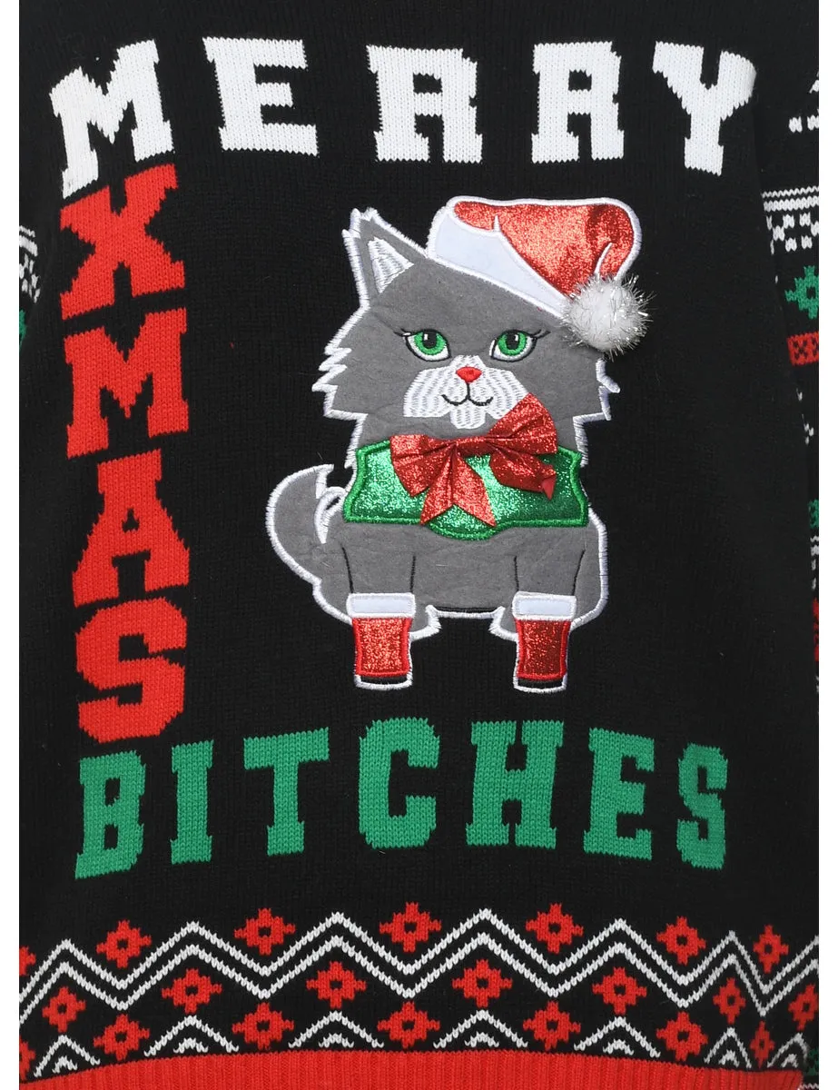 Cat Printed Christmas Jumper - XL