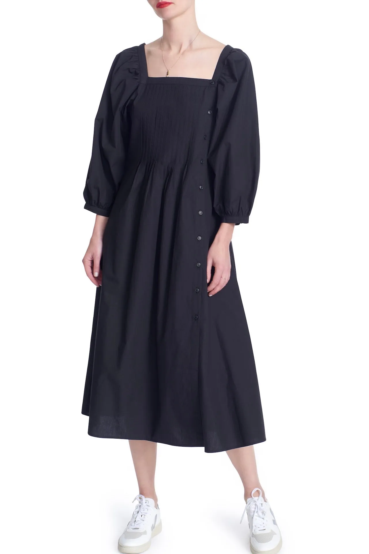 CLAUDIA PLEAT NECK DRESS- SUSTAINABLE