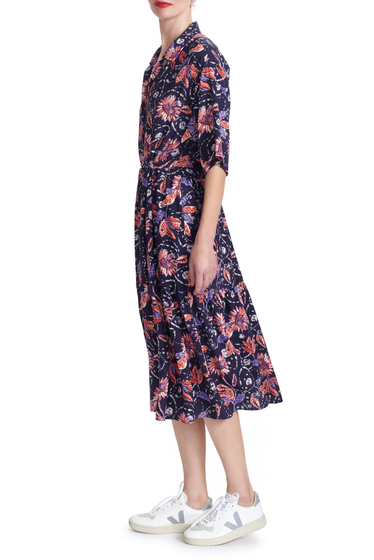 COLLEEN MIDI DRESS - Chalk Flower - SUSTAINABLE