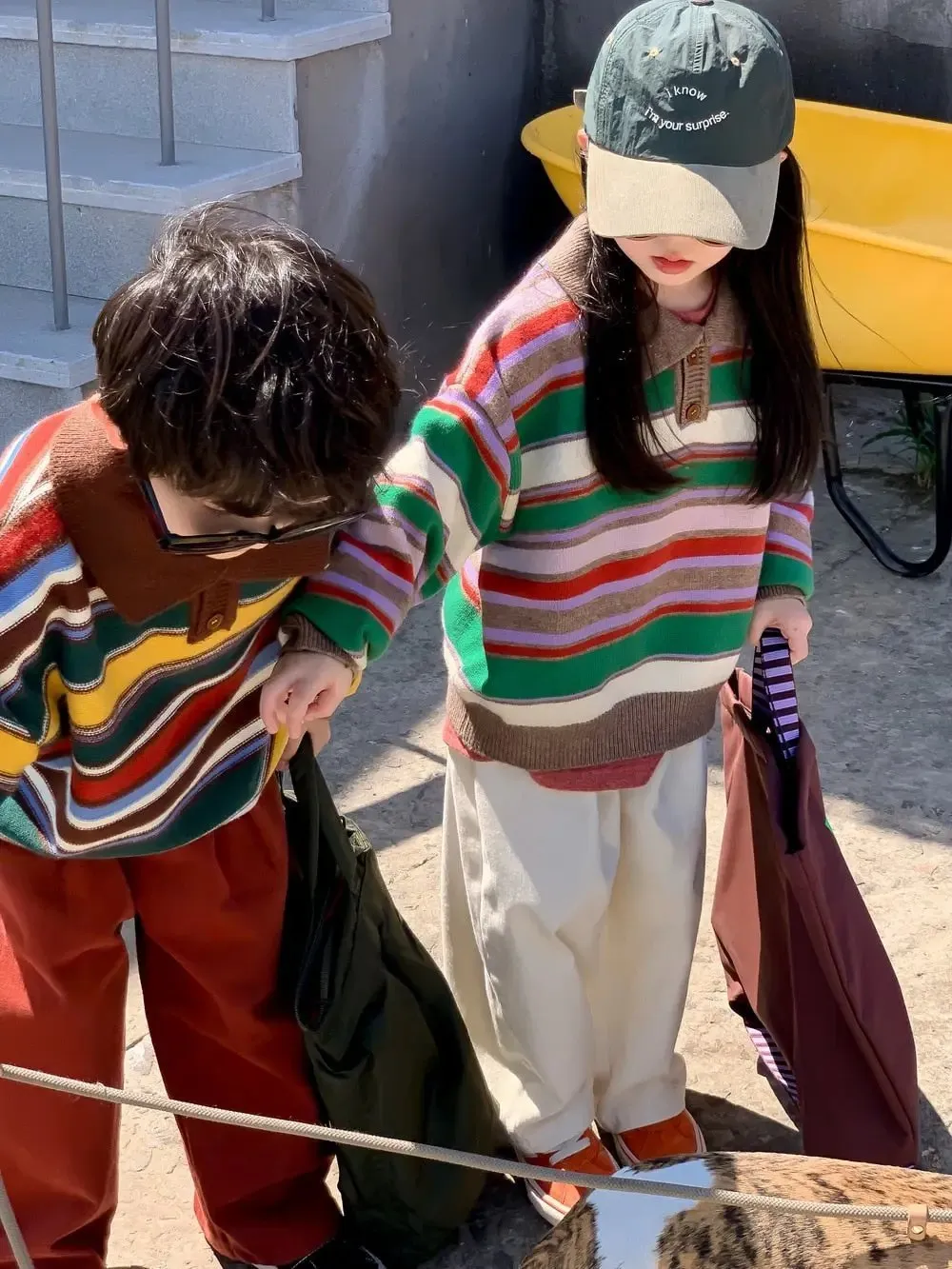 Colorful Retro Kid's Button-Up Sweater