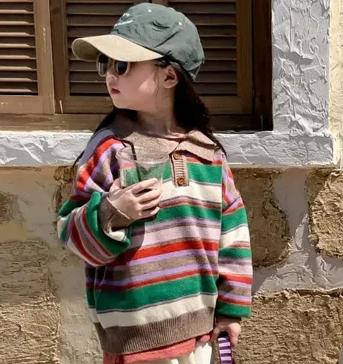Colorful Retro Kid's Button-Up Sweater