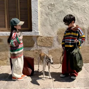 Colorful Retro Kid's Button-Up Sweater