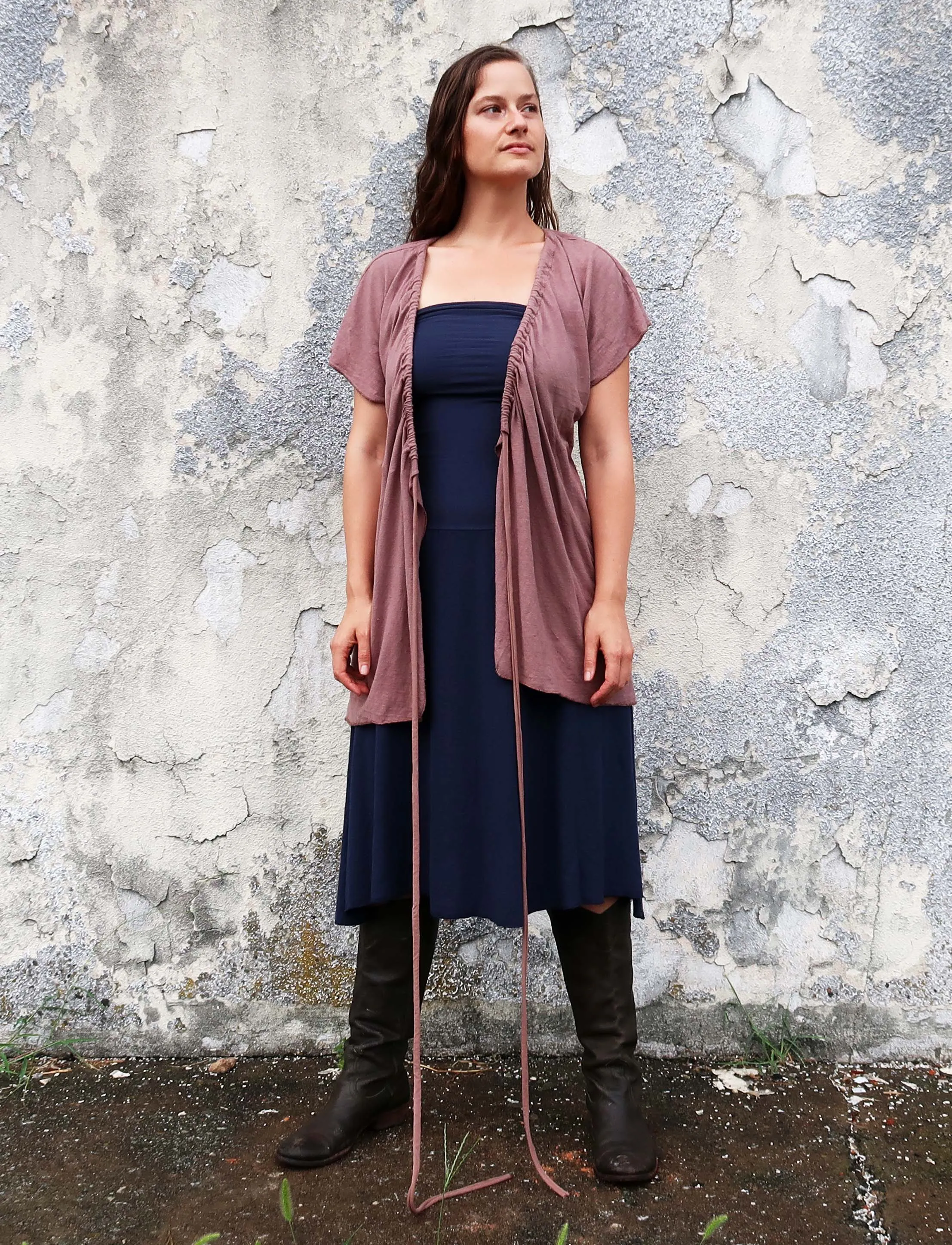 Drawstring Wrap Kimono Simplicity Short Dress