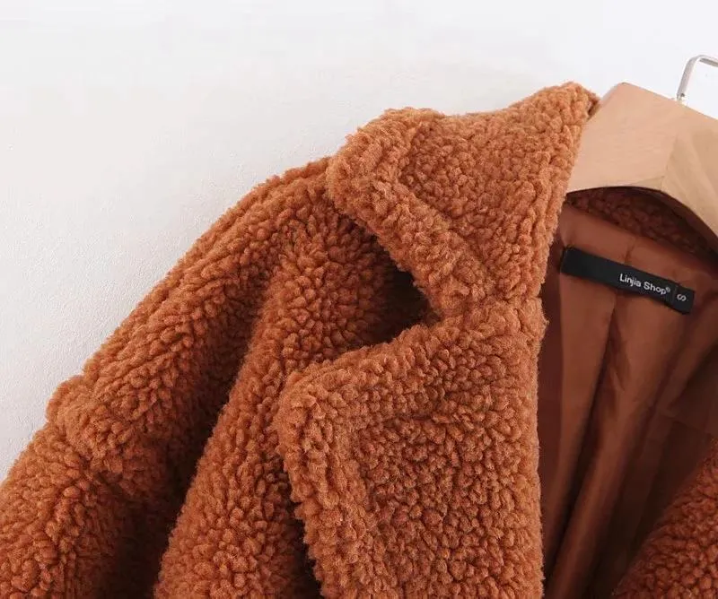 Fuzzy Loose Solid Color Long Coat