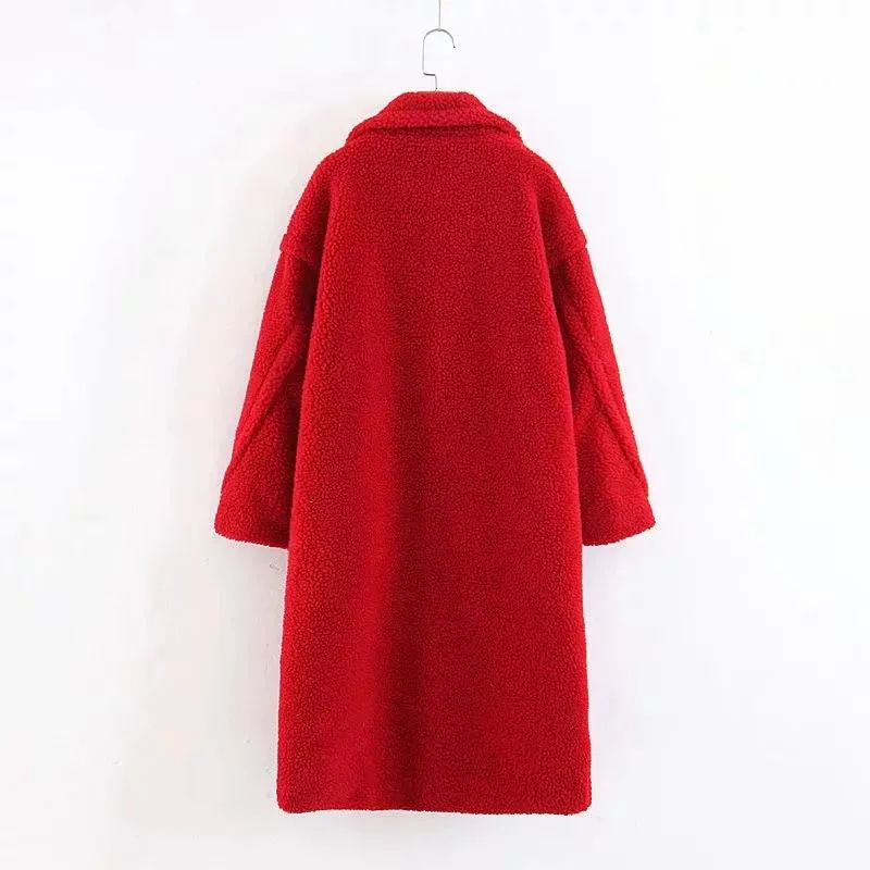 Fuzzy Loose Solid Color Long Coat