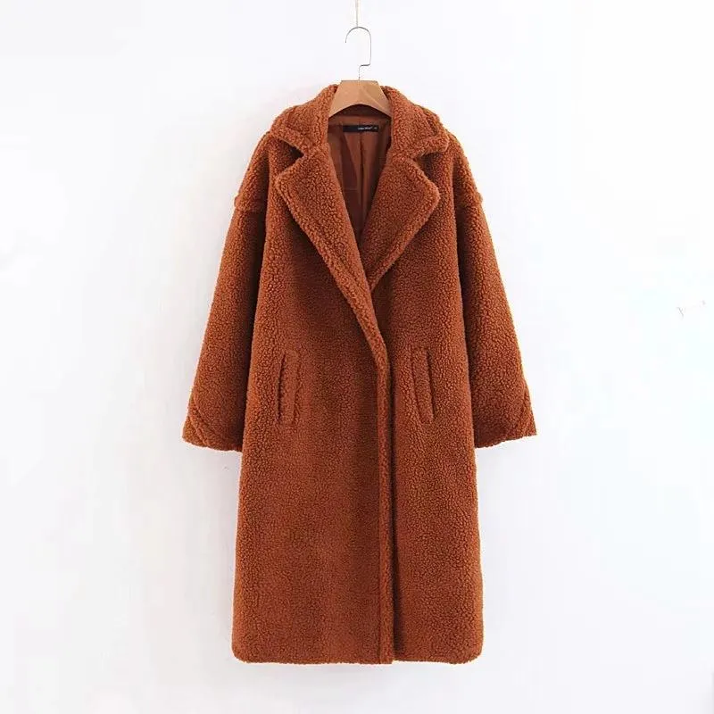 Fuzzy Loose Solid Color Long Coat