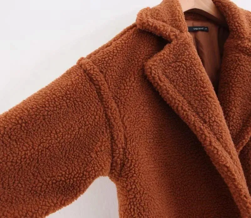 Fuzzy Loose Solid Color Long Coat