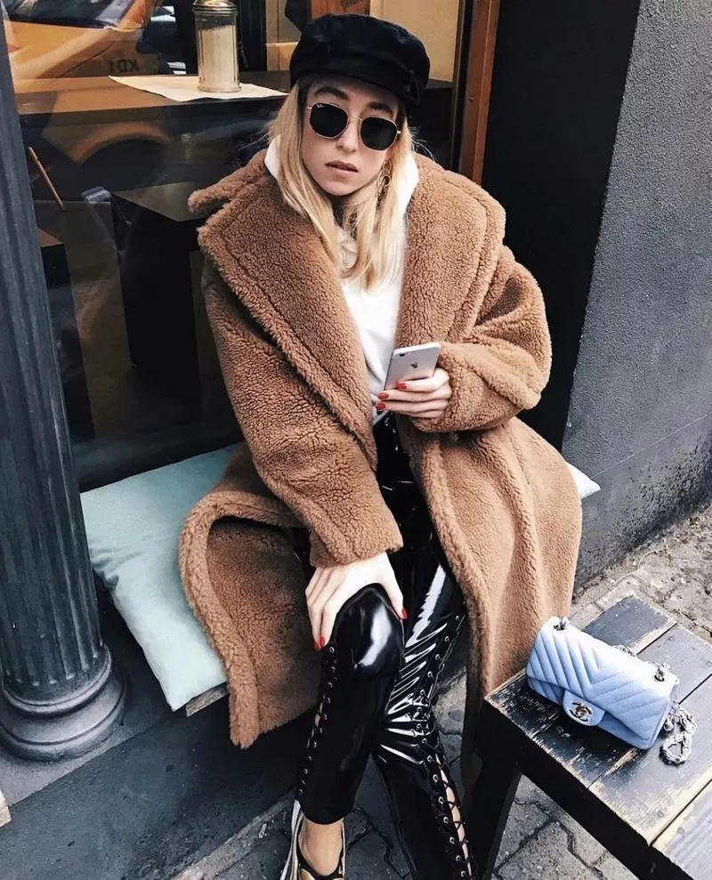Fuzzy Loose Solid Color Long Coat