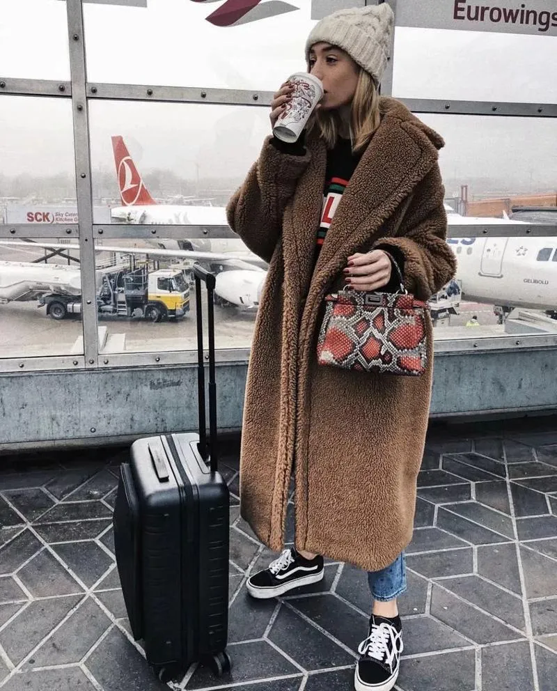 Fuzzy Loose Solid Color Long Coat