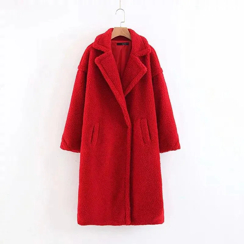 Fuzzy Loose Solid Color Long Coat