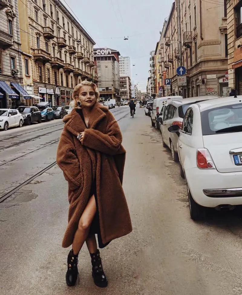 Fuzzy Loose Solid Color Long Coat