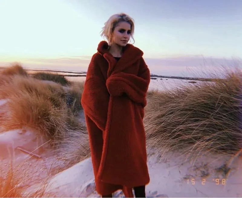 Fuzzy Loose Solid Color Long Coat