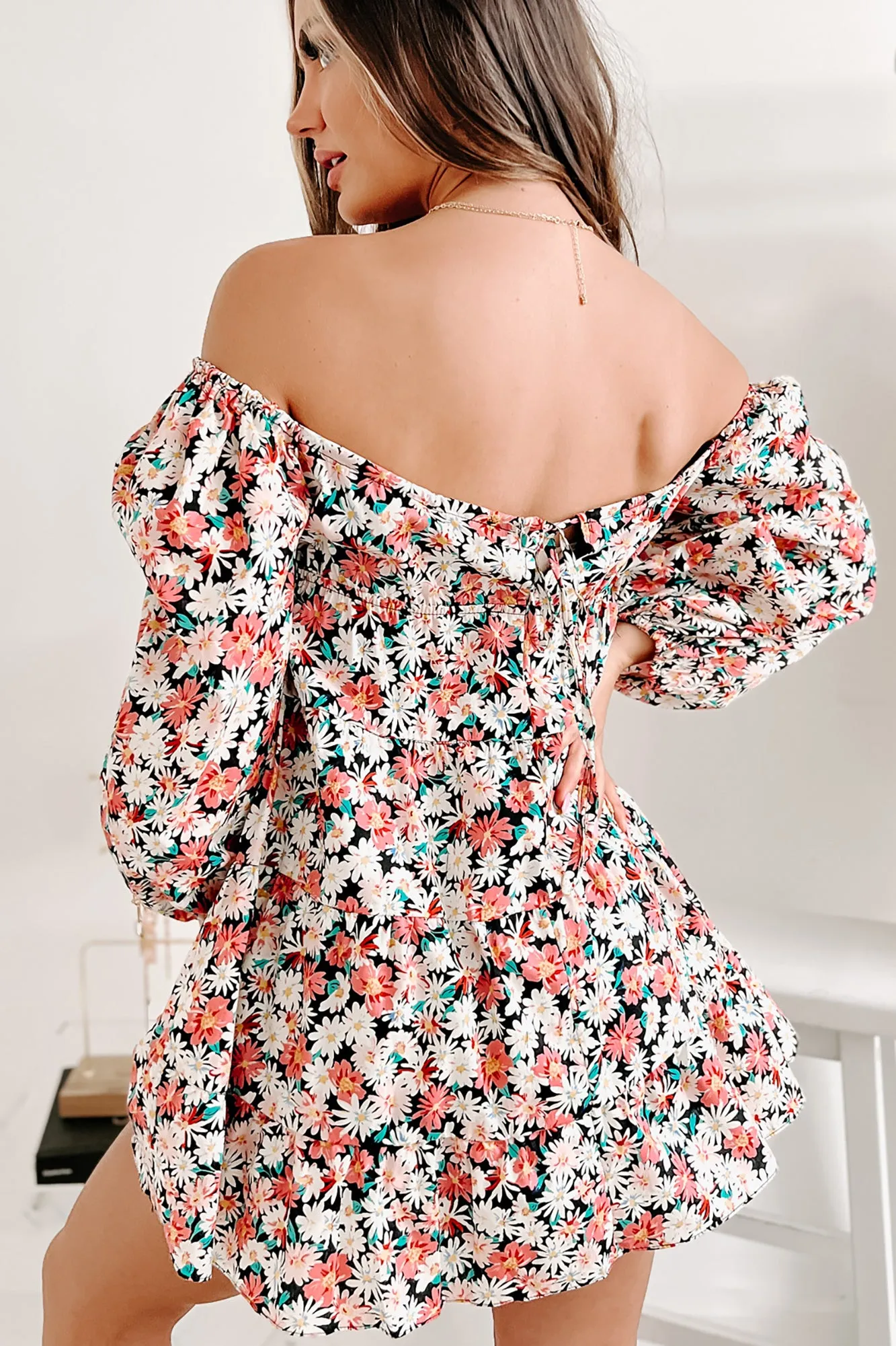 Happier Now Floral Mini Dress (Black/Multi)