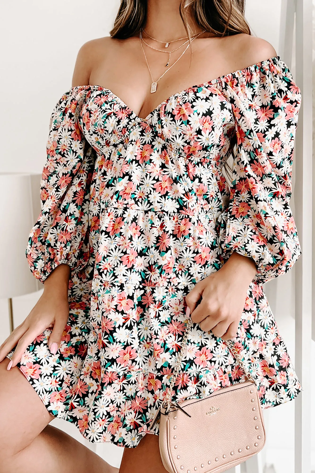 Happier Now Floral Mini Dress (Black/Multi)