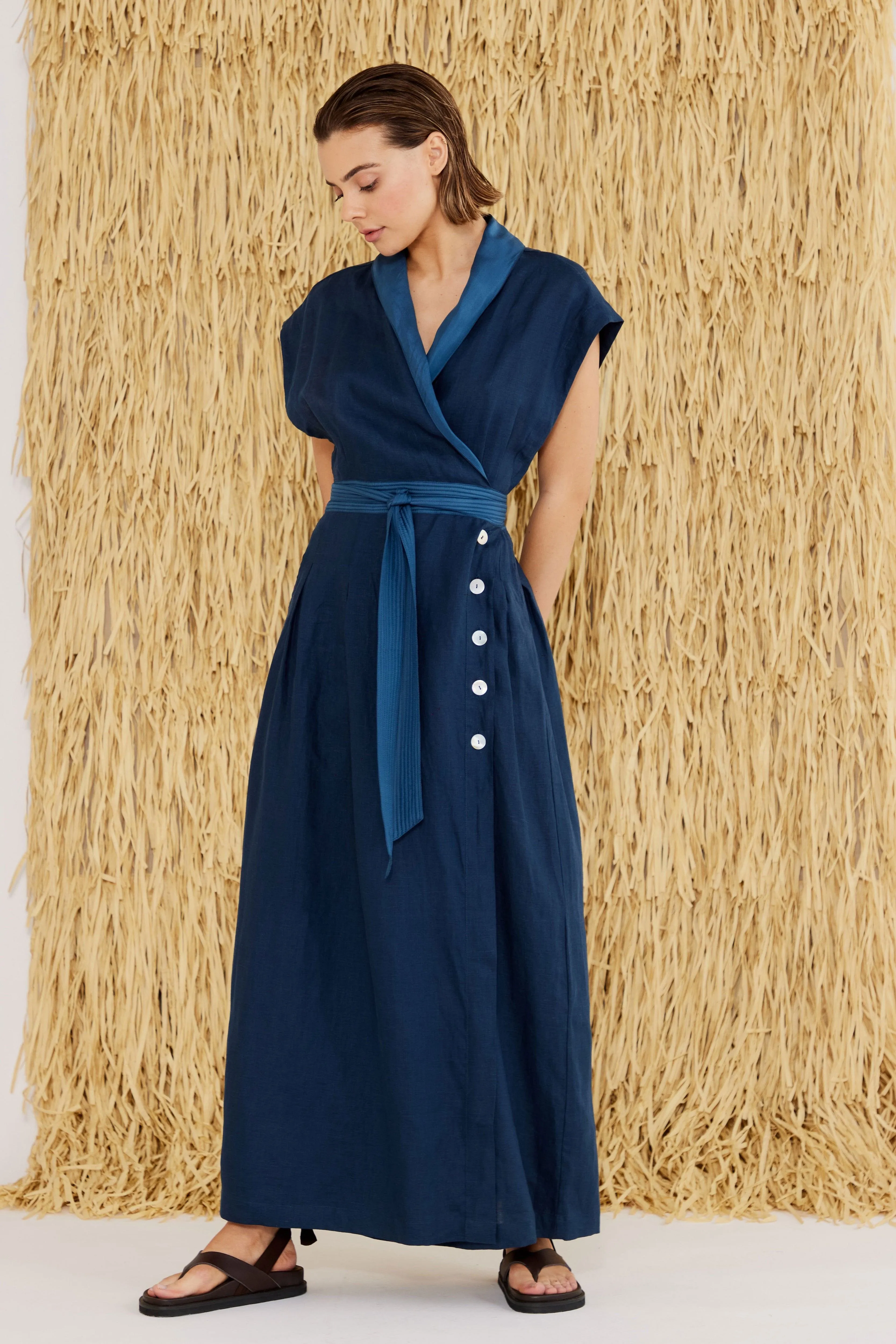 Isadora Embroidered Linen & Silk Wrap Dress