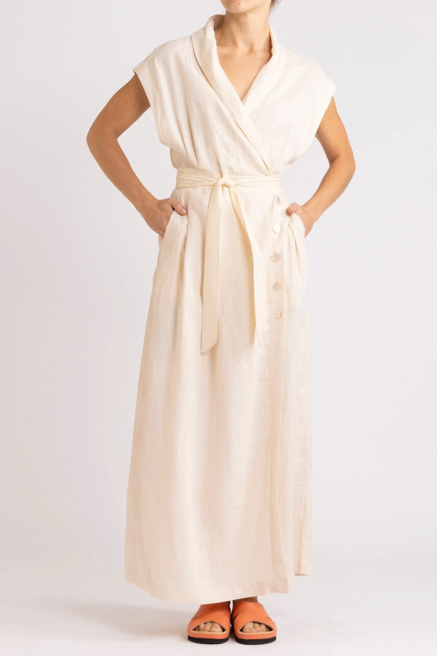 Isadora Embroidered Linen & Silk Wrap Dress