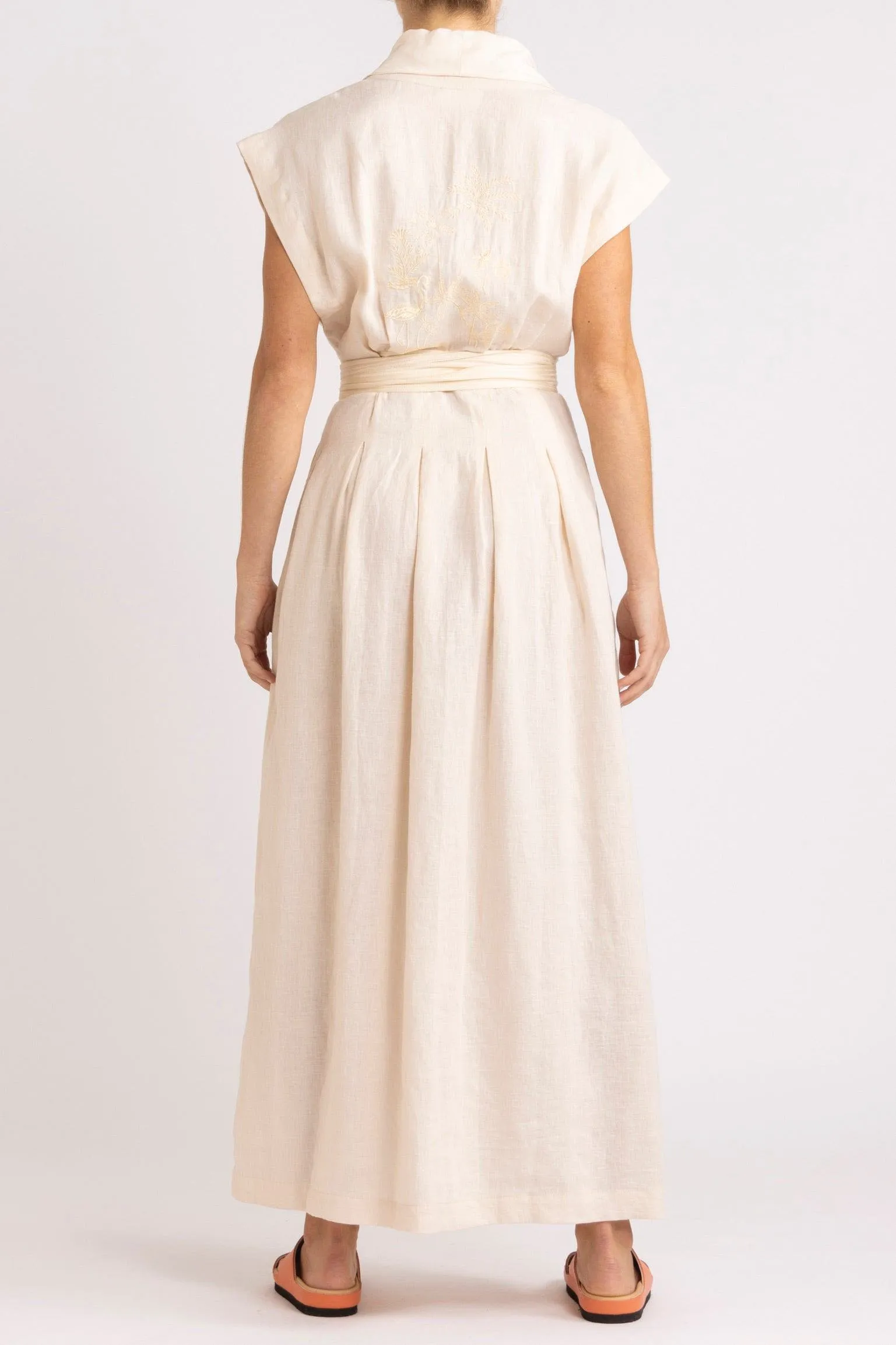Isadora Embroidered Linen & Silk Wrap Dress