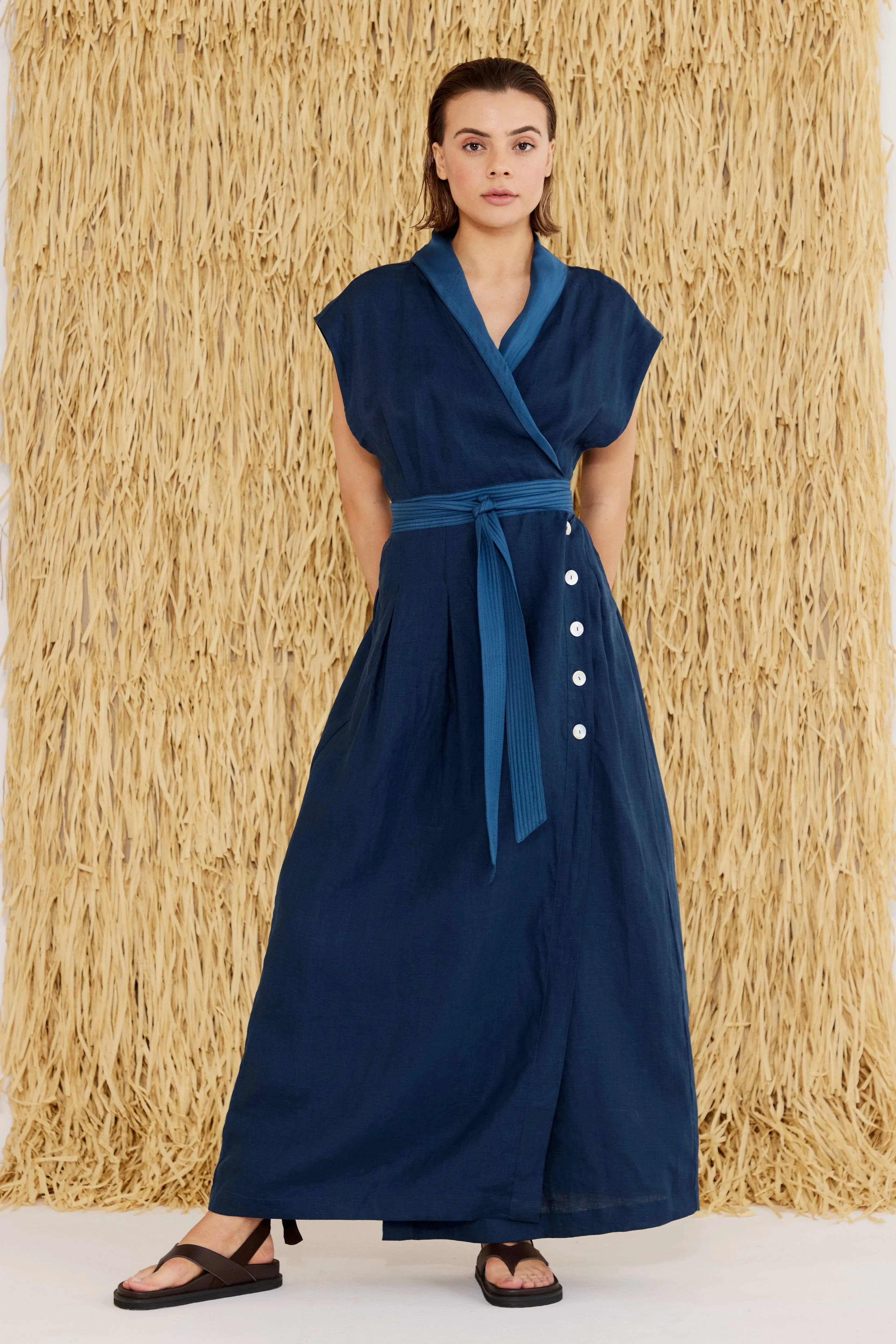 Isadora Embroidered Linen & Silk Wrap Dress