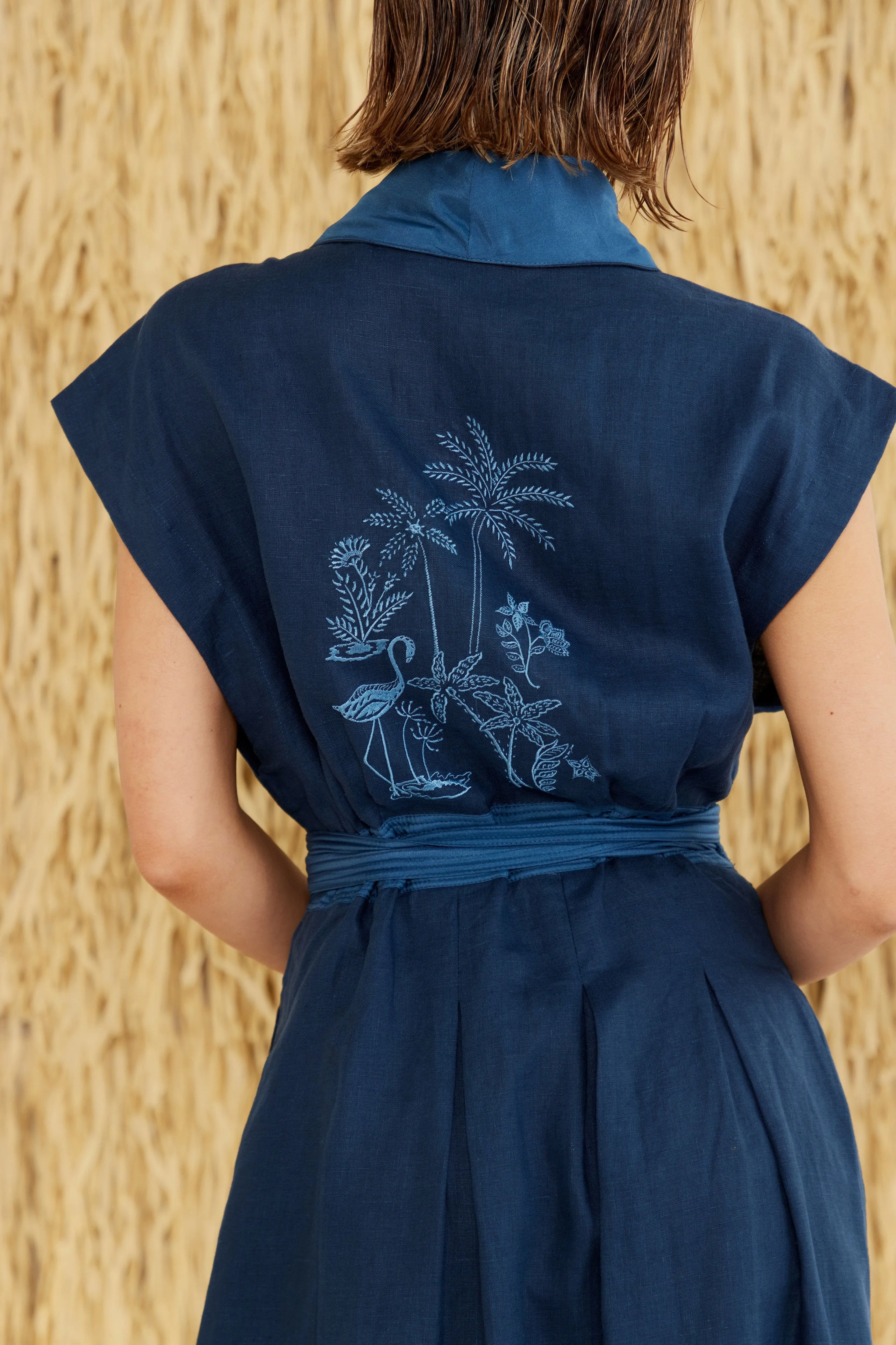 Isadora Embroidered Linen & Silk Wrap Dress