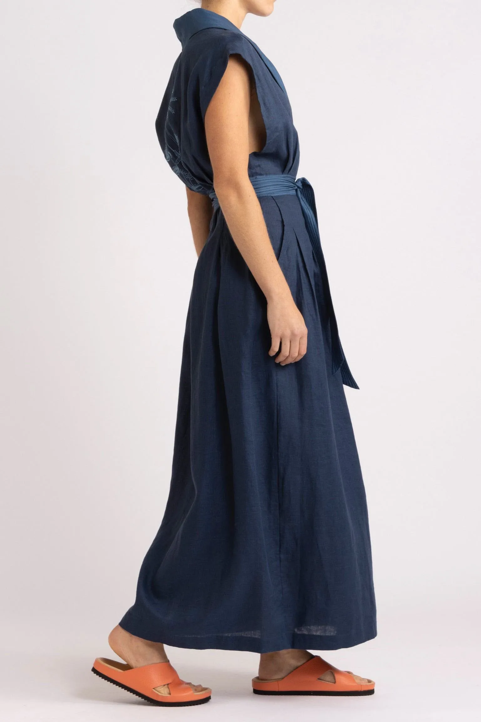 Isadora Embroidered Linen & Silk Wrap Dress