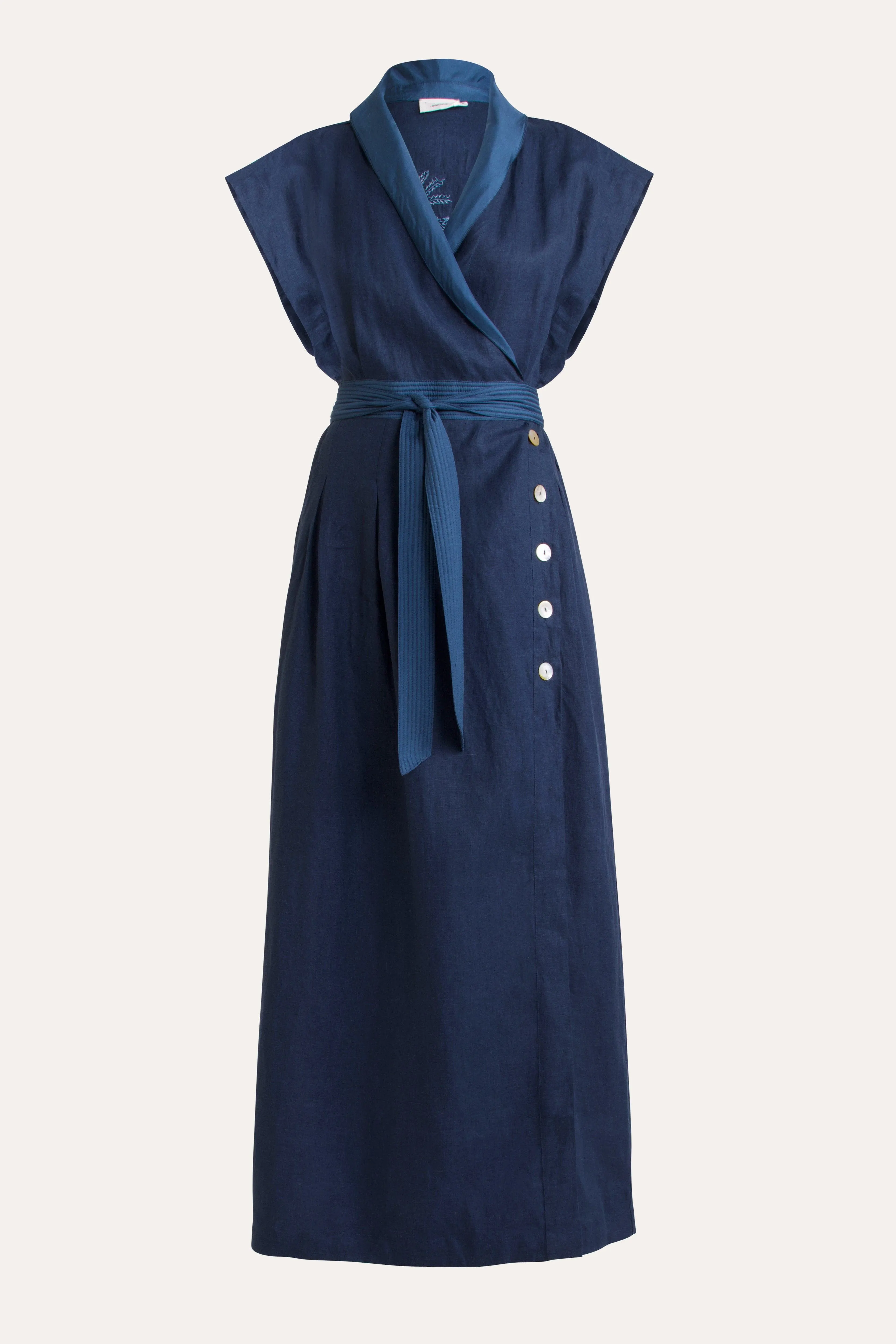 Isadora Embroidered Linen & Silk Wrap Dress