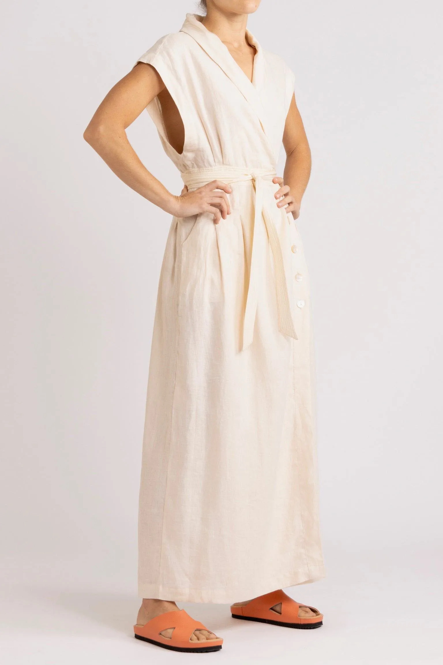 Isadora Embroidered Linen & Silk Wrap Dress