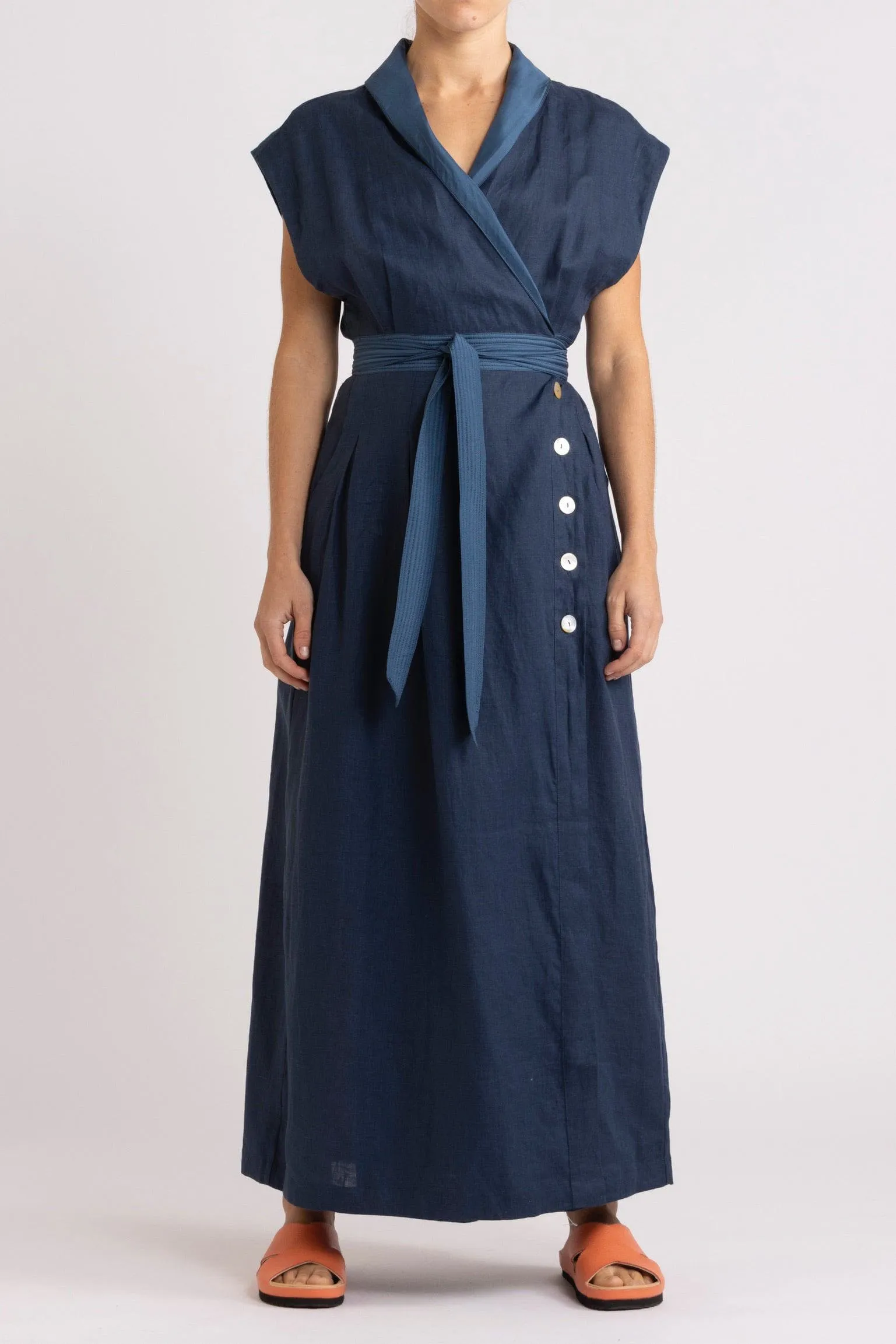 Isadora Embroidered Linen & Silk Wrap Dress