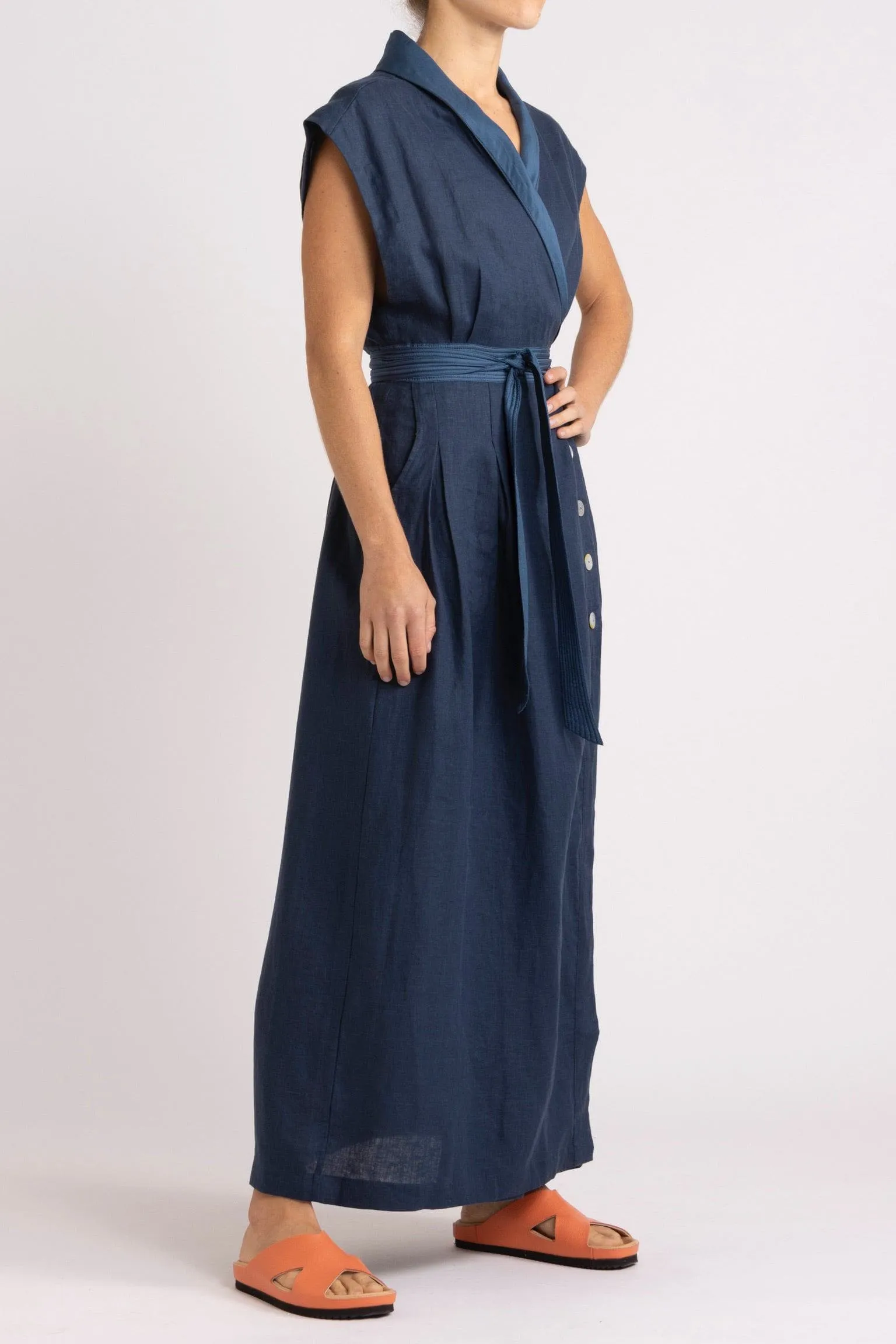 Isadora Embroidered Linen & Silk Wrap Dress
