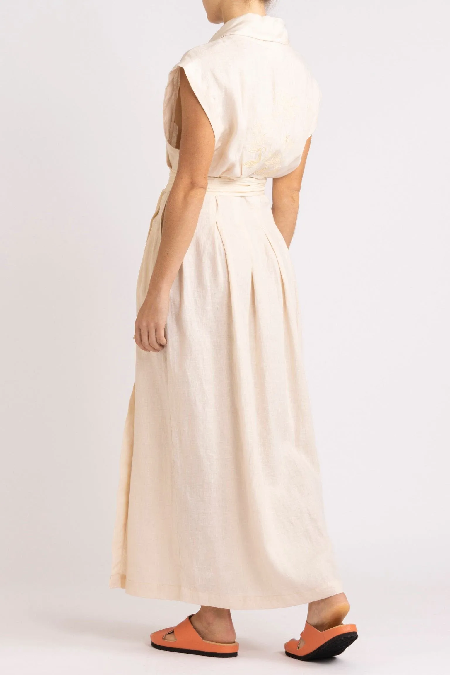 Isadora Embroidered Linen & Silk Wrap Dress