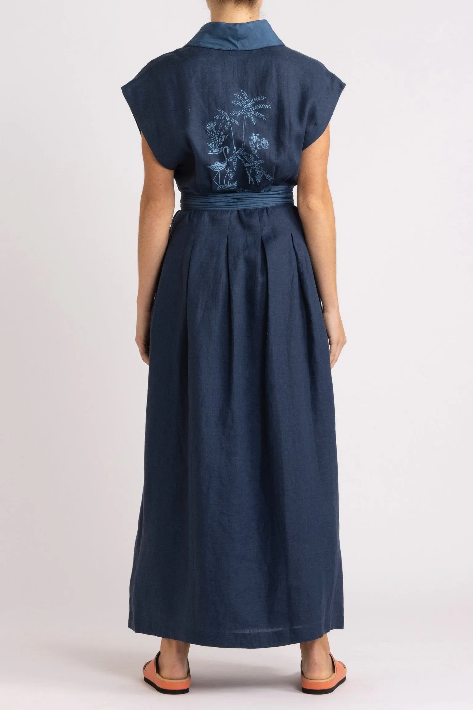 Isadora Embroidered Linen & Silk Wrap Dress