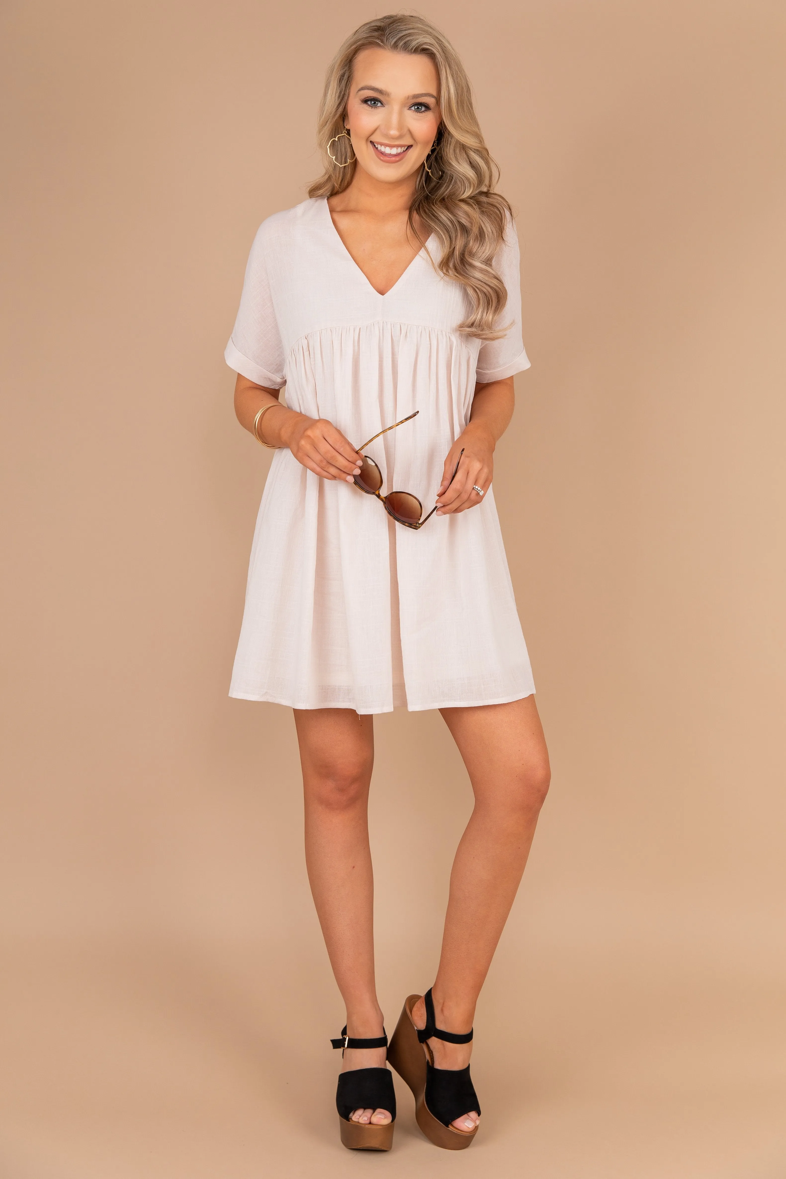 Keeping You Happy Natural White Babydoll Dress