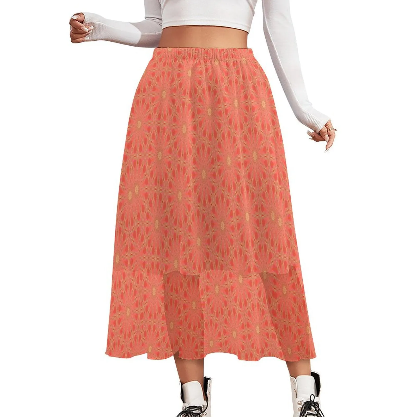 Layered Chiffon Skirt Tangerine and Yellow Flower