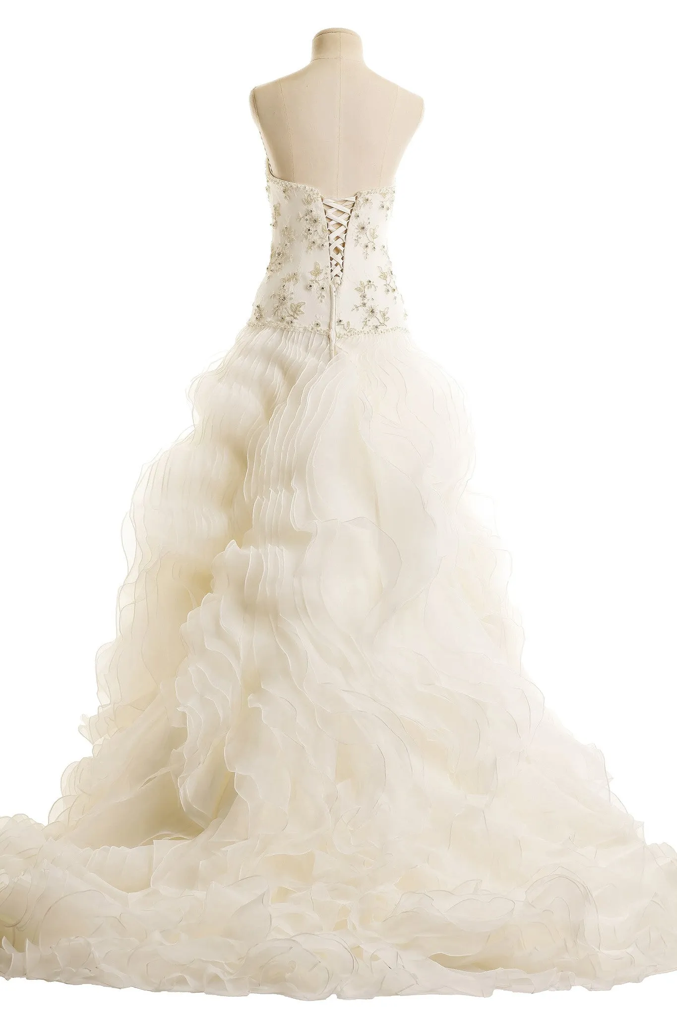 Lusan Mandongus sample wedding dress 'Karylico' ruffle organza & lace ballgown.