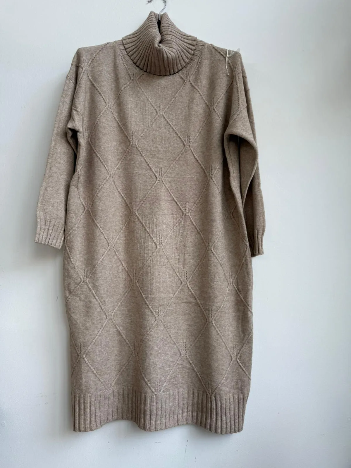 Made in Italy Polo Neck Jumper Dress Diamond Pattern