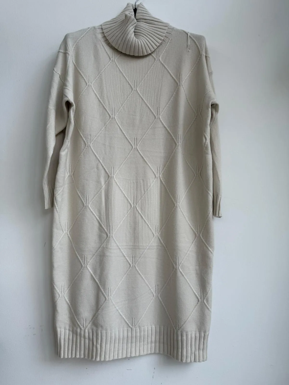 Made in Italy Polo Neck Jumper Dress Diamond Pattern