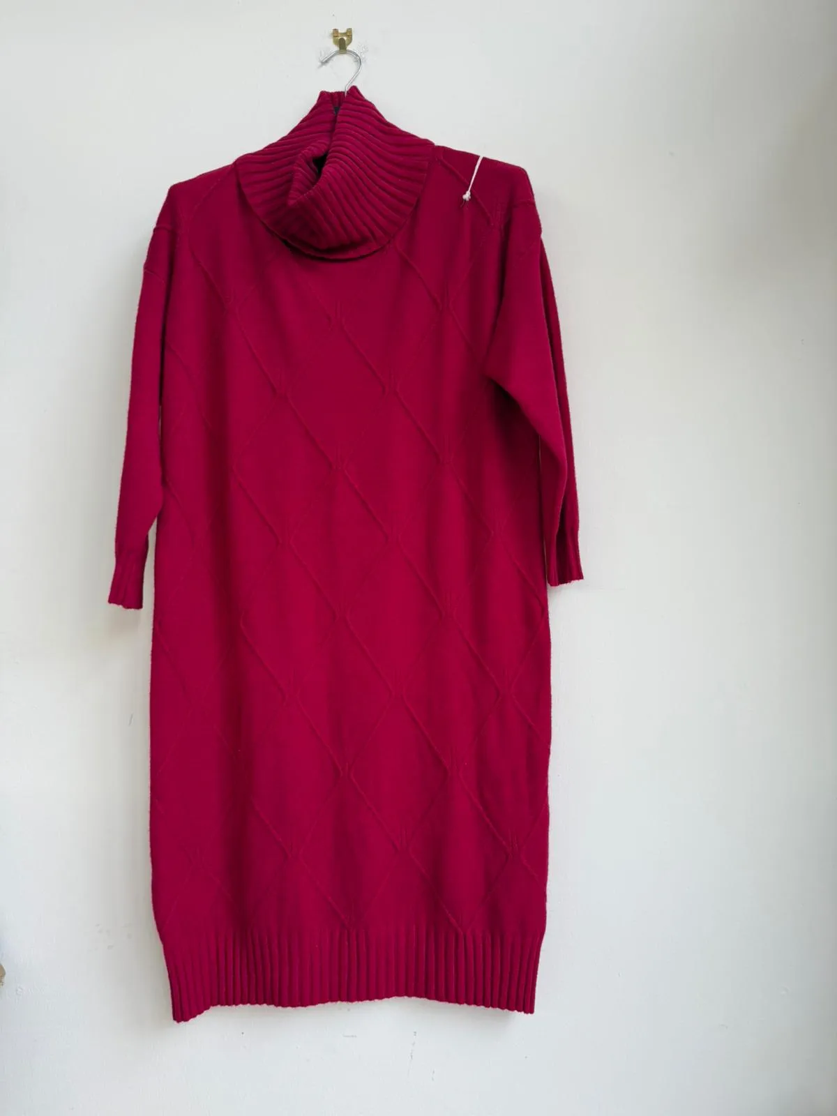 Made in Italy Polo Neck Jumper Dress Diamond Pattern