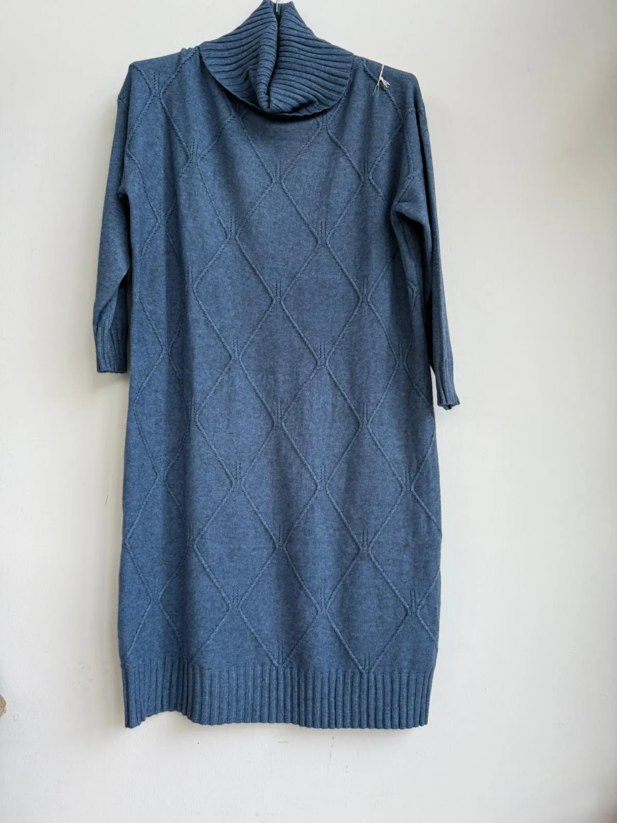 Made in Italy Polo Neck Jumper Dress Diamond Pattern