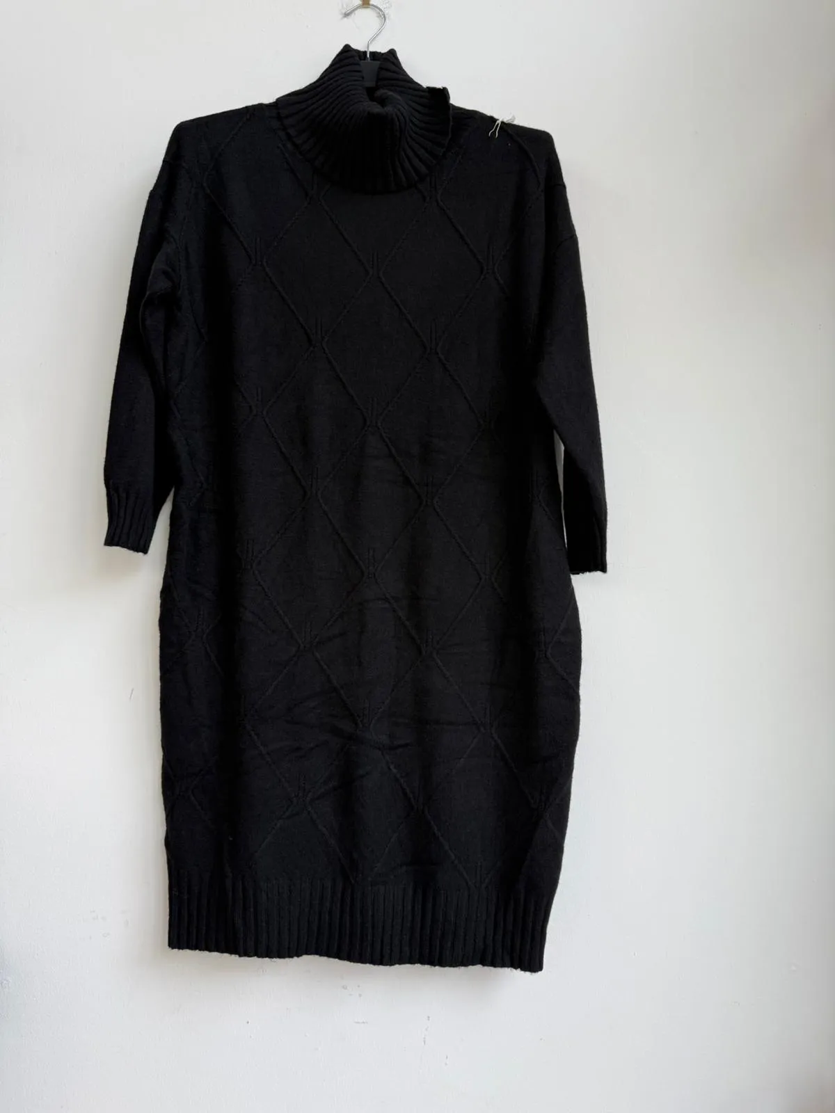 Made in Italy Polo Neck Jumper Dress Diamond Pattern